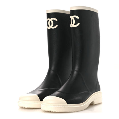Chanel Caoutchouk CC High Boots 41 Black White 4 of 12