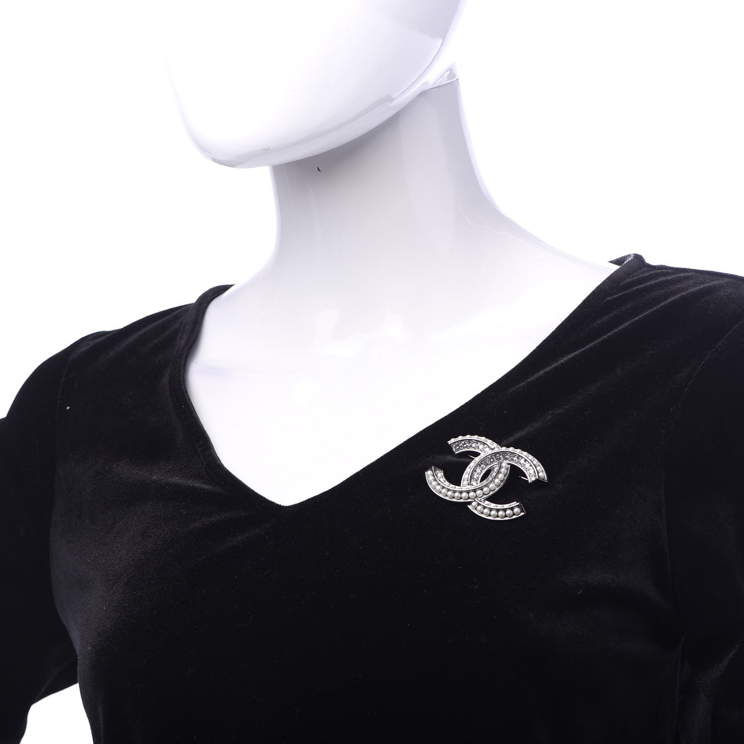 Chanel Crystal Pearl Chain Mania CC Brooch Silver 2 of 5