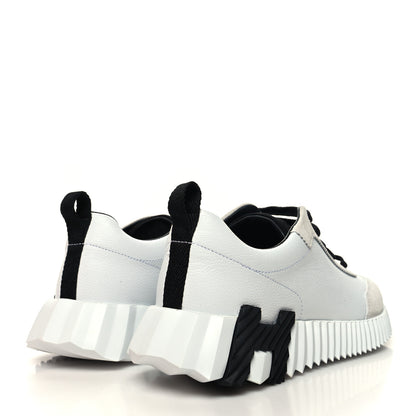 Hermes Goatskin Suede Goatskin Bouncing Sneakers 37 White Black 4 of 9