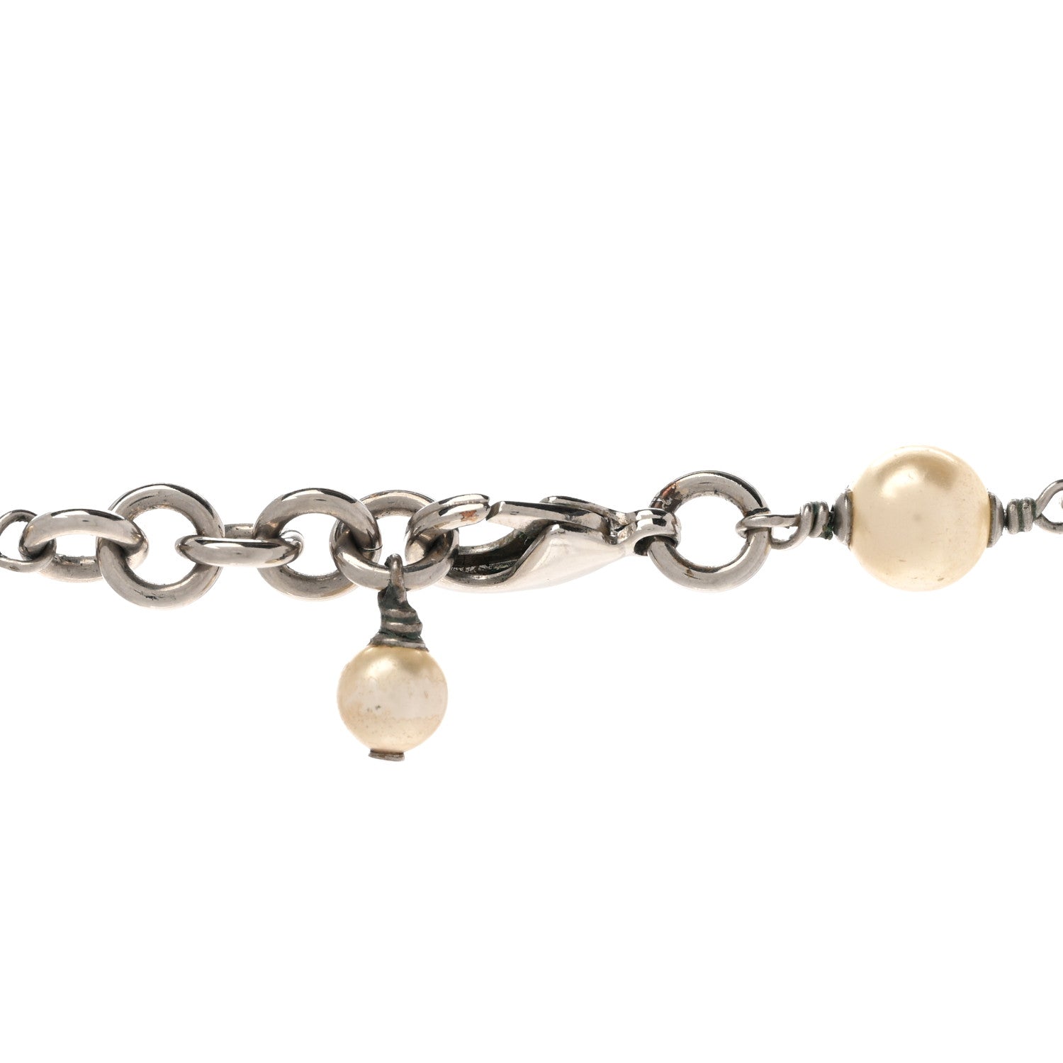 Chanel Graduated Pearl Crystal CC Long Necklace Silver 5 of 9