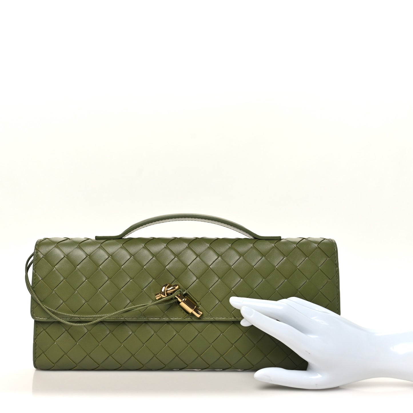 Nappa Intrecciato Long Andiamo Top Handle Clutch Matcha Matcha