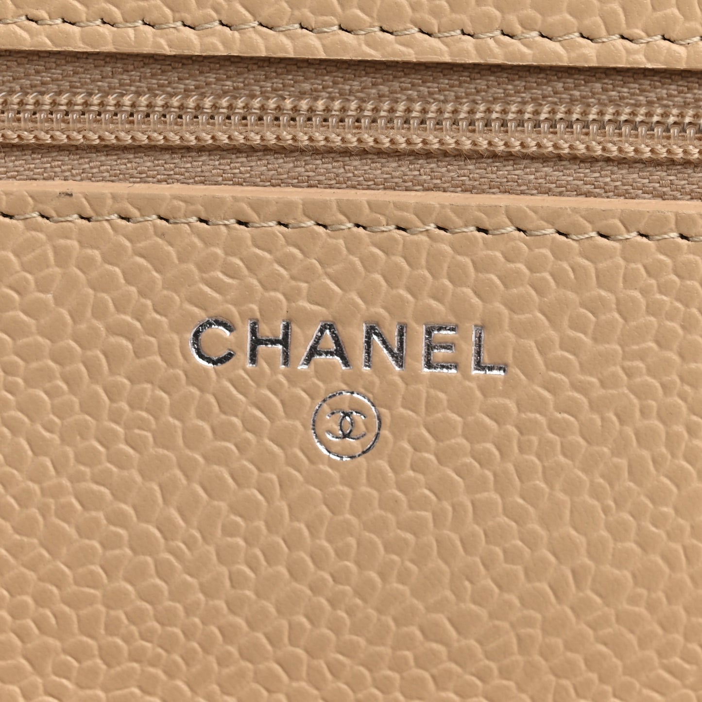 Caviar Quilted Wallet on Chain WOC Beige