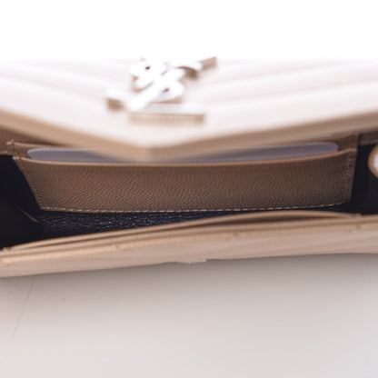 Saint Laurent Grain De Poudre Matelasse Chevron Small Monogram Envelope Wallet Dark Beige 5 of 8