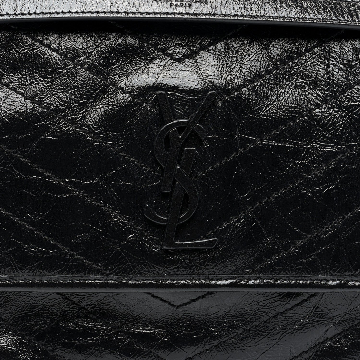 Saint Laurent Crinkled Calfskin Matelasse Monogram Medium Niki Chain Satchel Black 7 of 9
