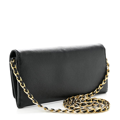 Prada Saffiano Metal Oro Chain Wallet Black 2 of 11