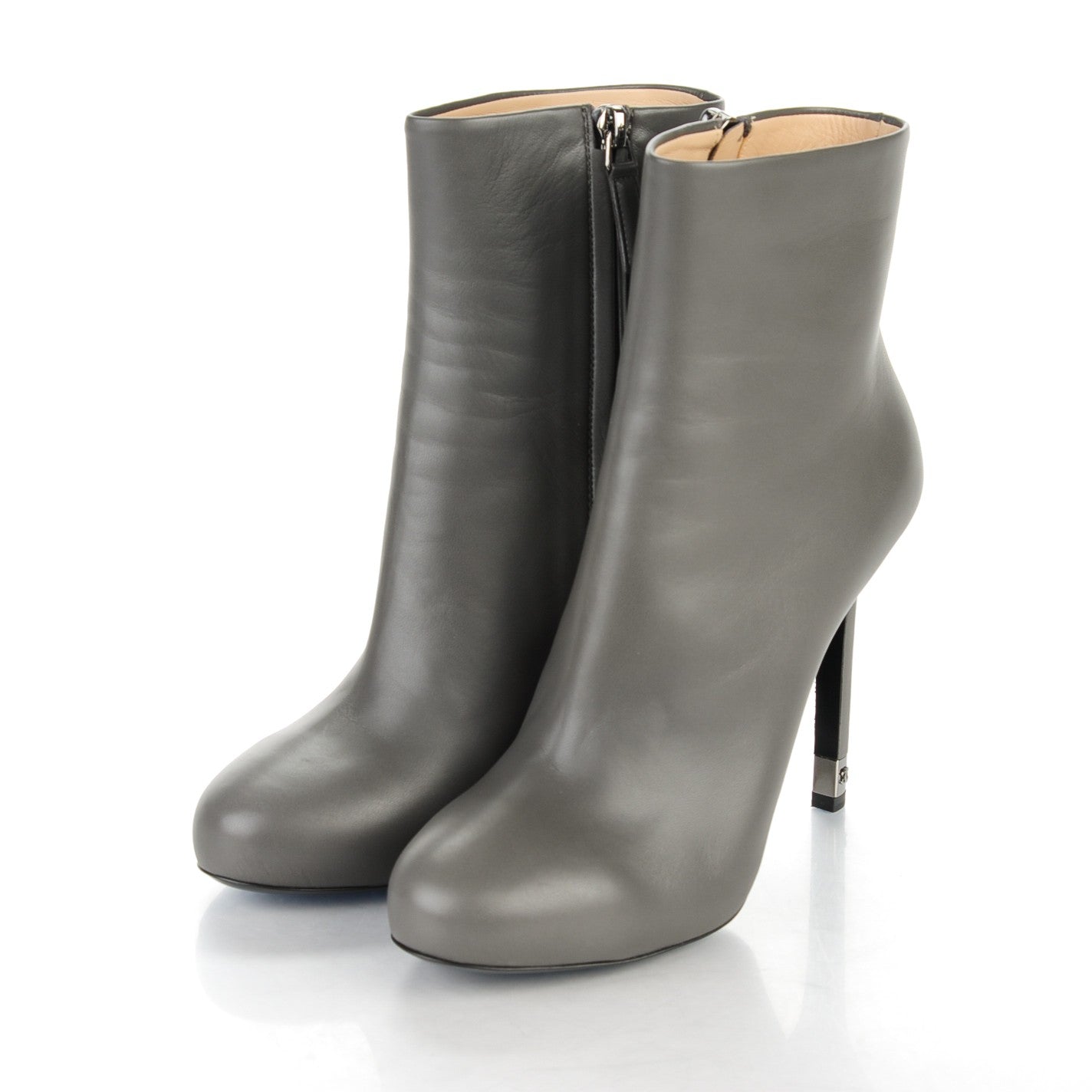 Lambskin Short Boots 38.5 Dark Grey