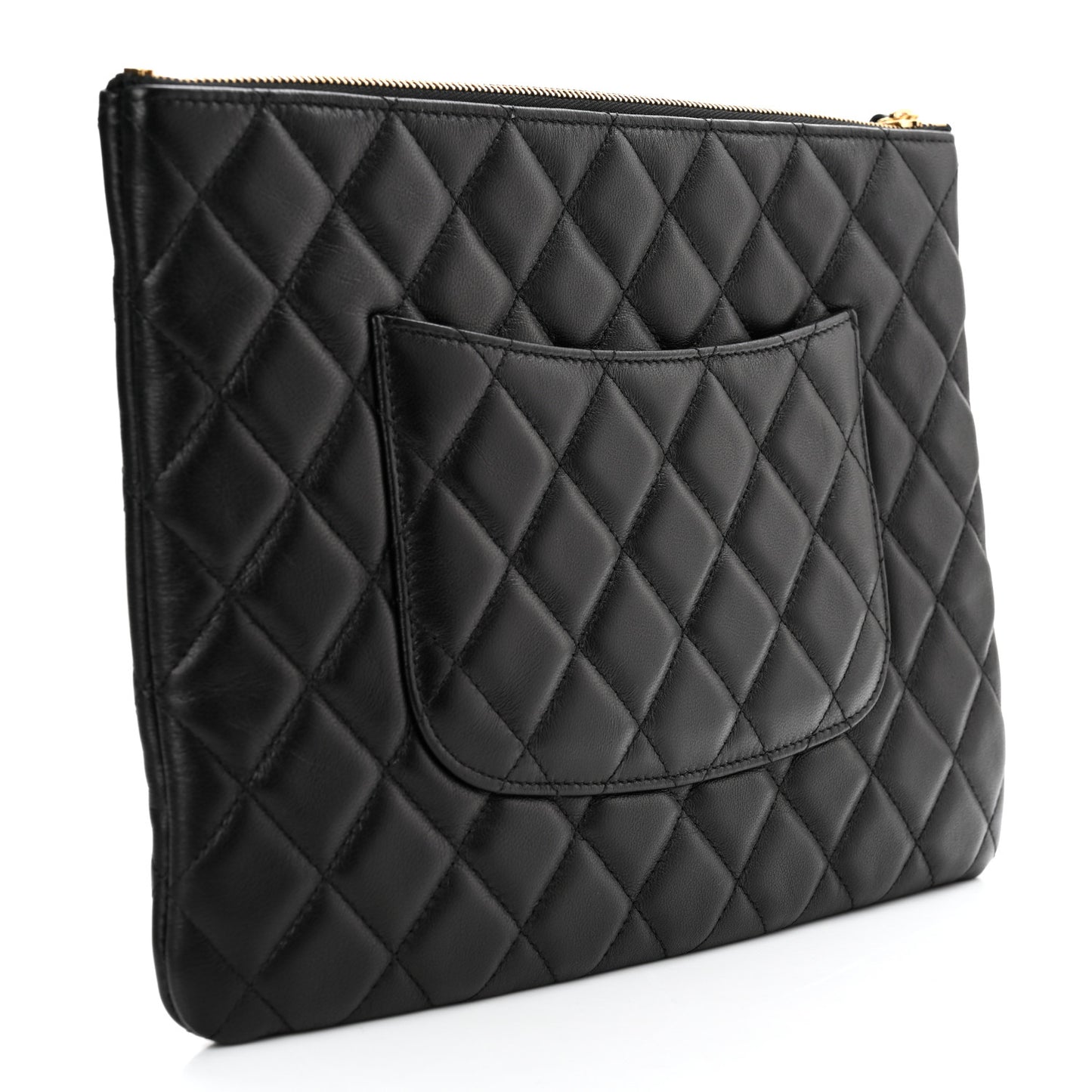 Lambskin Quilted Egyptian Amulet Zipped Pouch Black