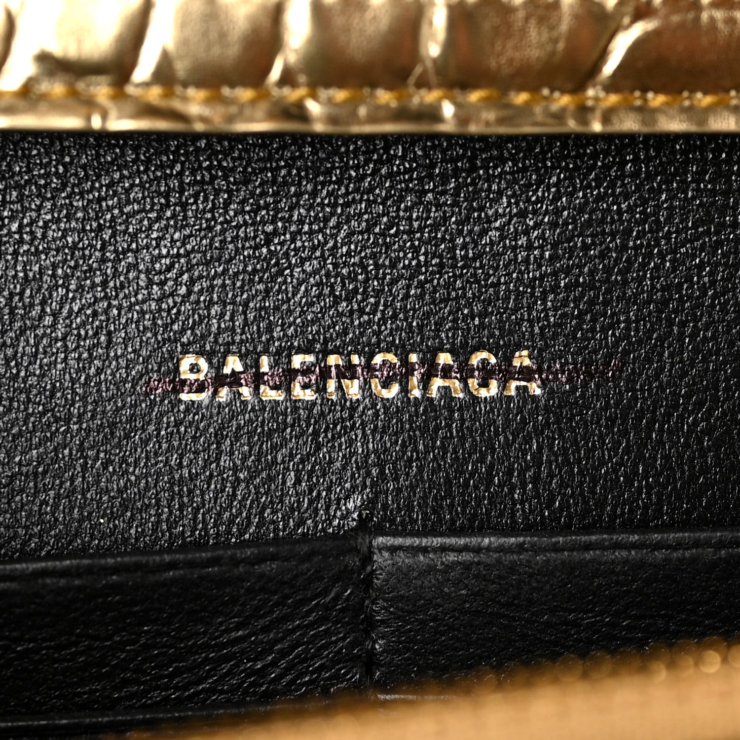 Balenciaga Metallic Calfskin Crocodile Embossed Hourglass Chain Bag Gold 6 of 8