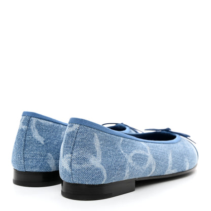Chanel Denim Printed CC Cap Toe Ballerina Flats 37.5 Light Blue White 4 of 10