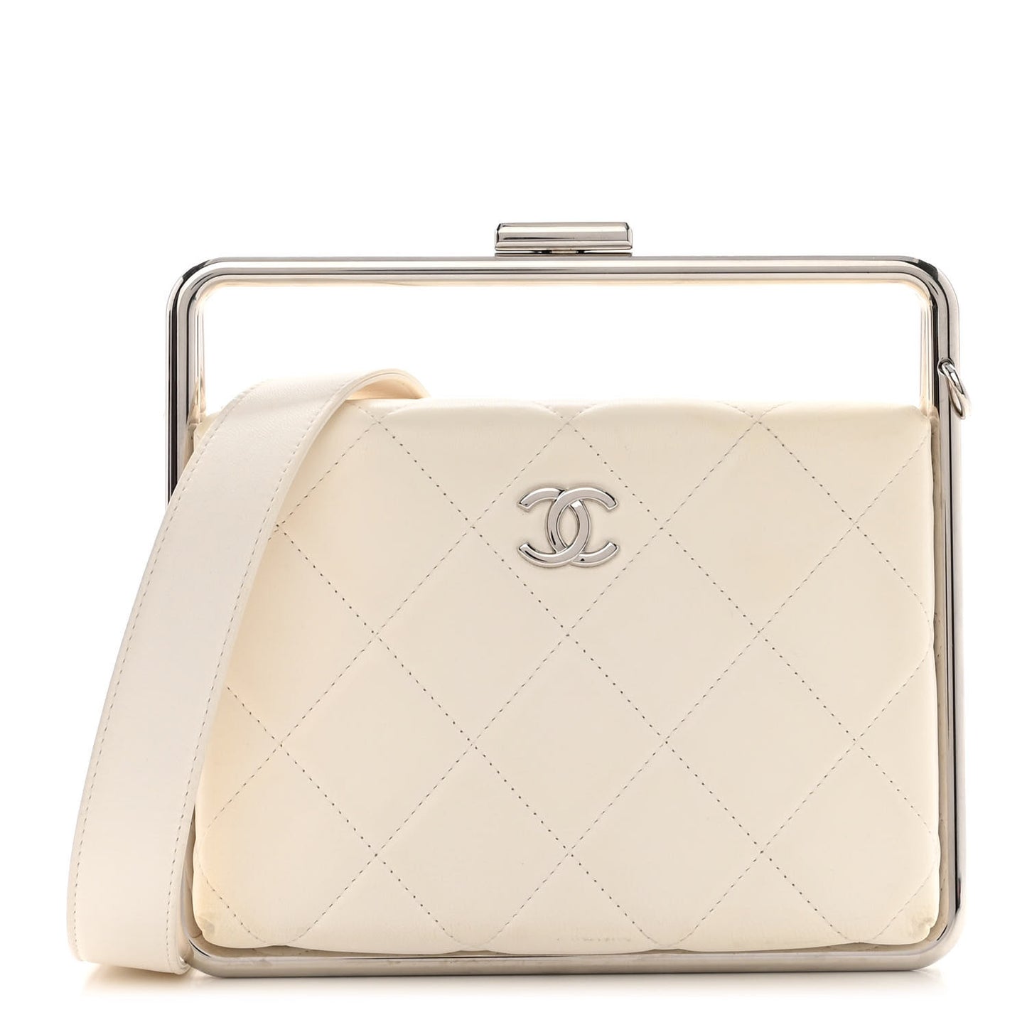 Quilted Lambskin Metal Bar Clutch Bag White