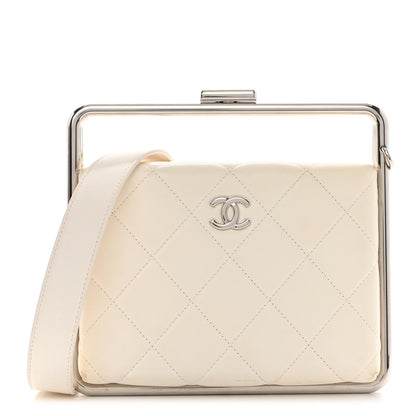 Chanel Quilted Lambskin Metal Bar Clutch Bag White 1 of 12