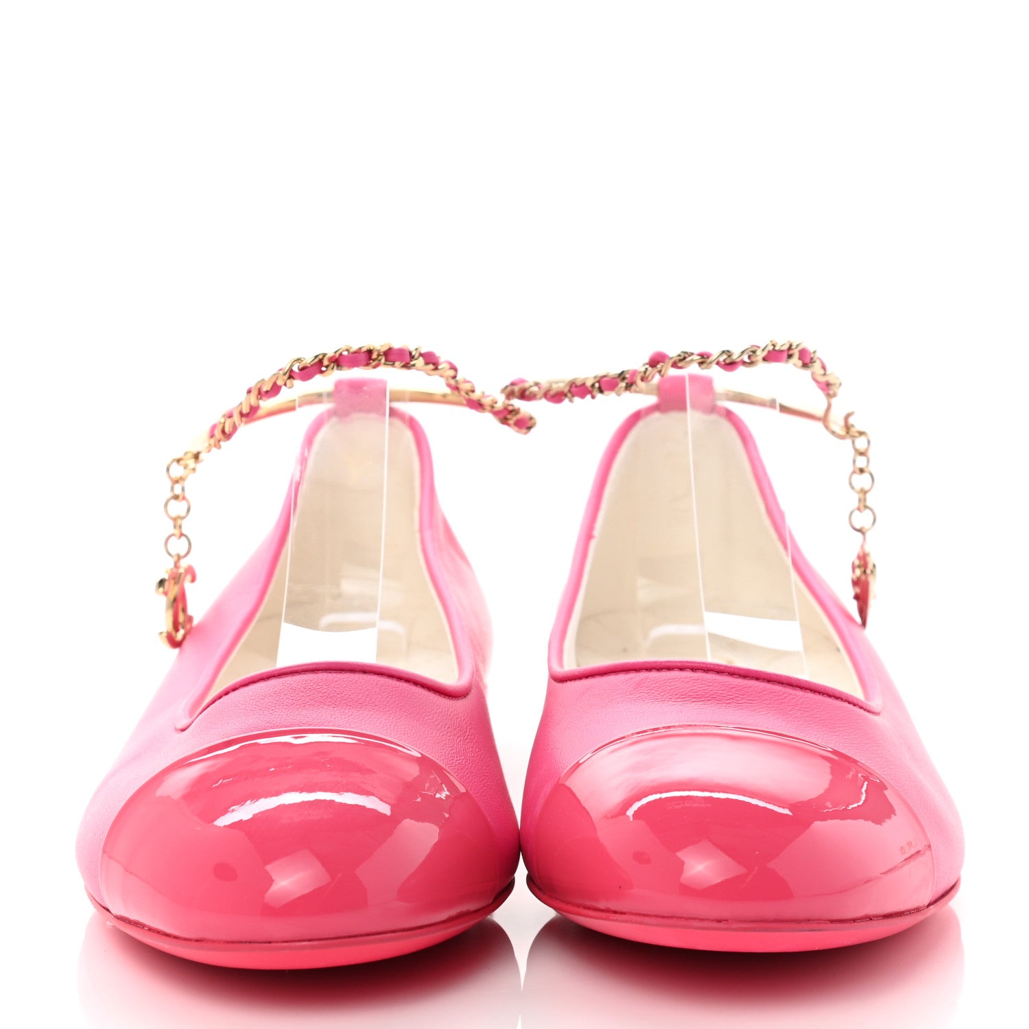 Chanel Lambskin Patent Calfskin Cap Toe Ankle Chain Ballerina Flats 38.5 Pink 2 of 8