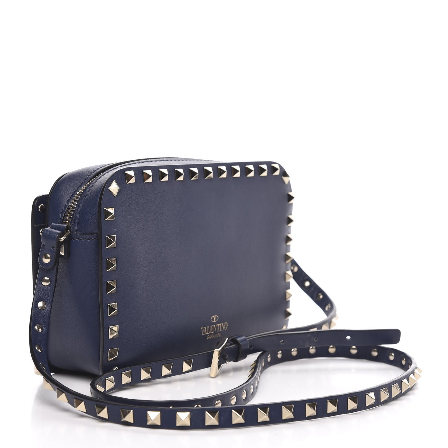 Calfskin Rockstud Flip Lock Camera Crossbody Bag Marine