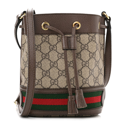 Gucci GG Supreme Monogram Web Mini Ophidia Bucket Bag Brown 1 of 10
