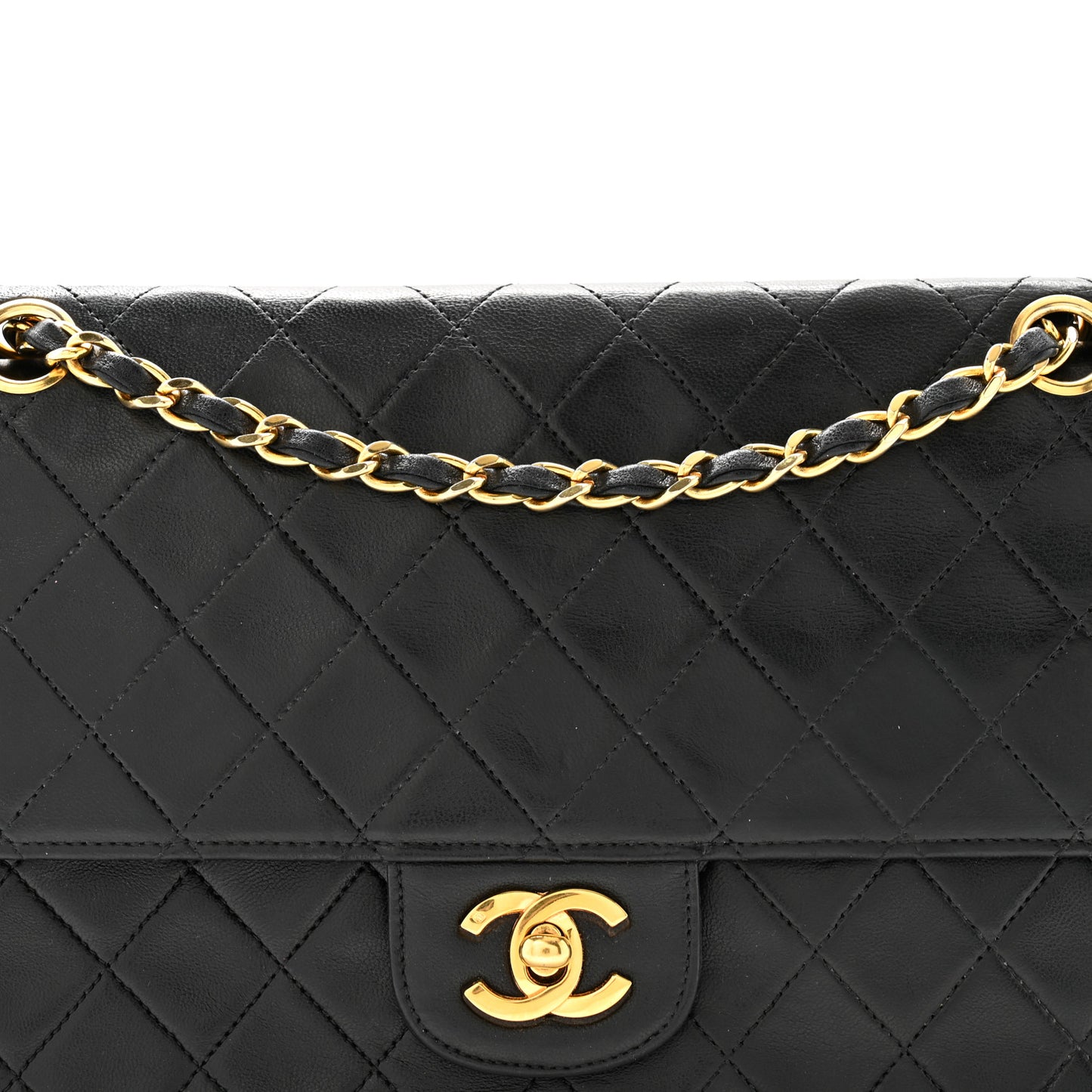 Lambskin Quilted Medium Double Flap Black