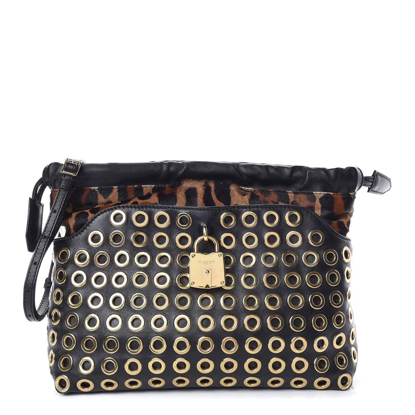 Calfskin Calf Hair Leopard Print Grommet Little Crush Black