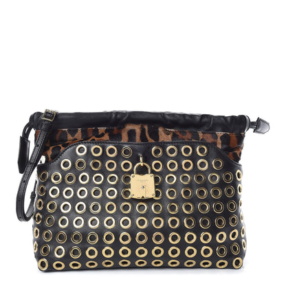 Burberry Calfskin Calf Hair Leopard Print Grommet Little Crush Black 1 of 9