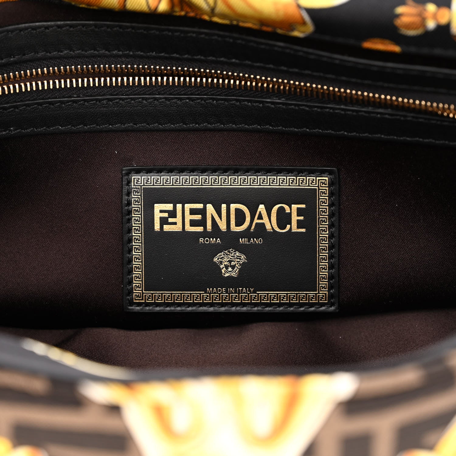 Fendi X VERSACE Silk Fendace FF Baroque Quilted Scarf Baguette Black Gold 5 of 9
