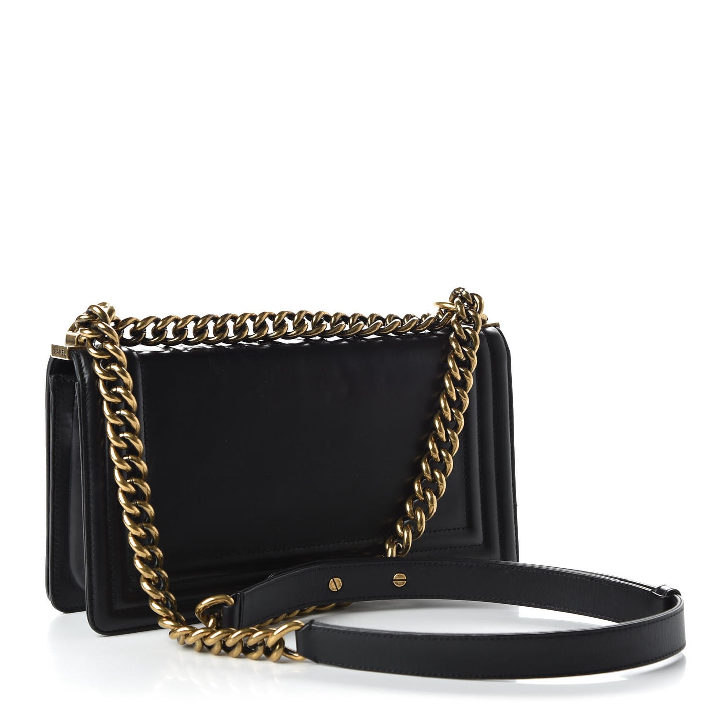 Glazed Calfskin Medium Boy Flap Black