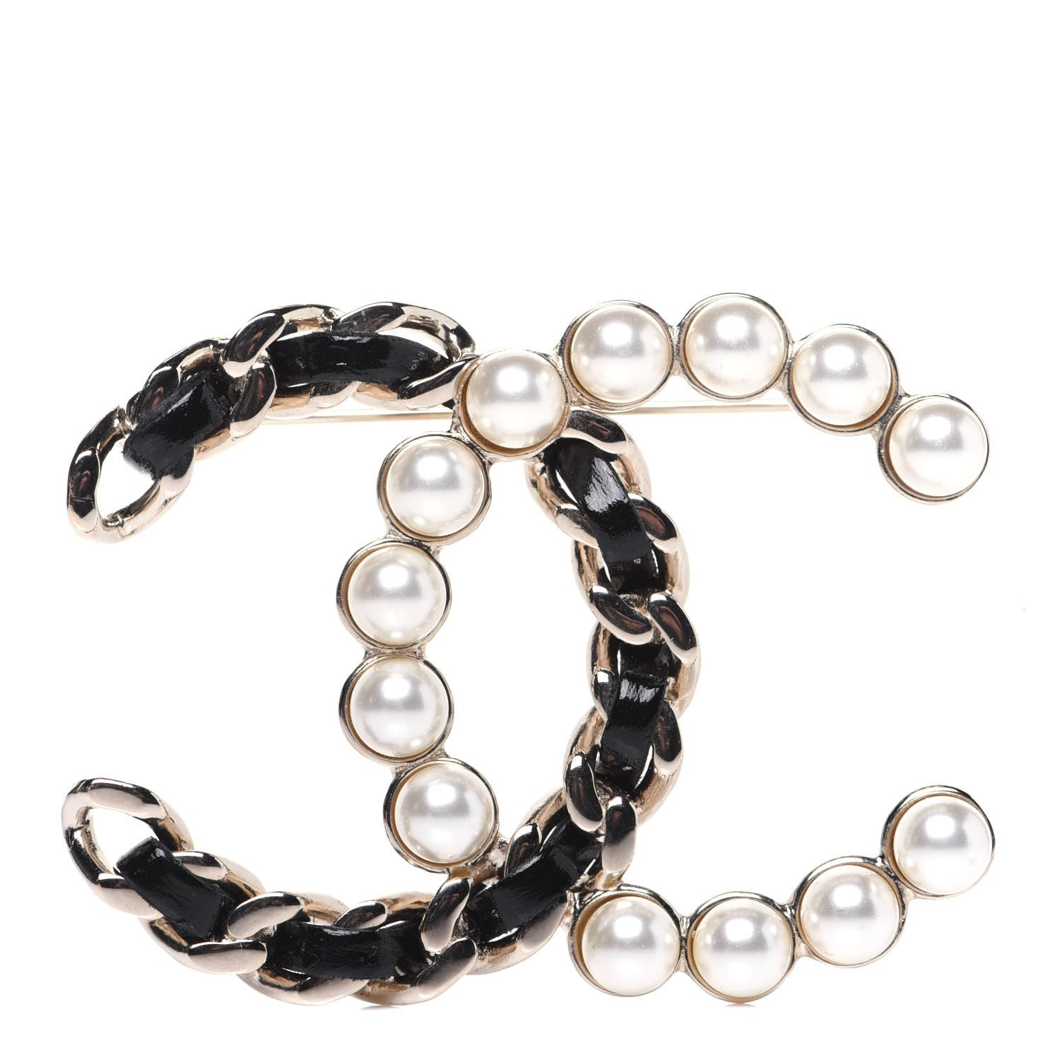 Chanel Lambskin Pearl CC Chain Brooch Black Gold 1 of 9