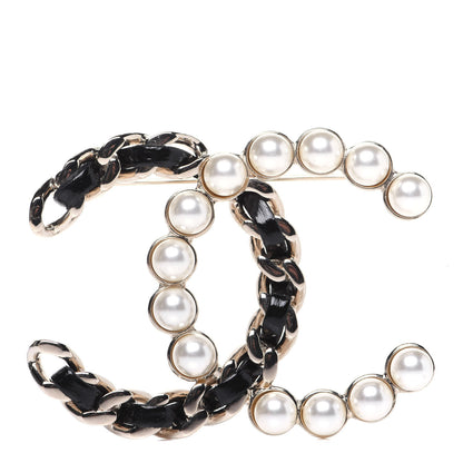 Chanel Lambskin Pearl CC Chain Brooch Black Gold 1 of 9