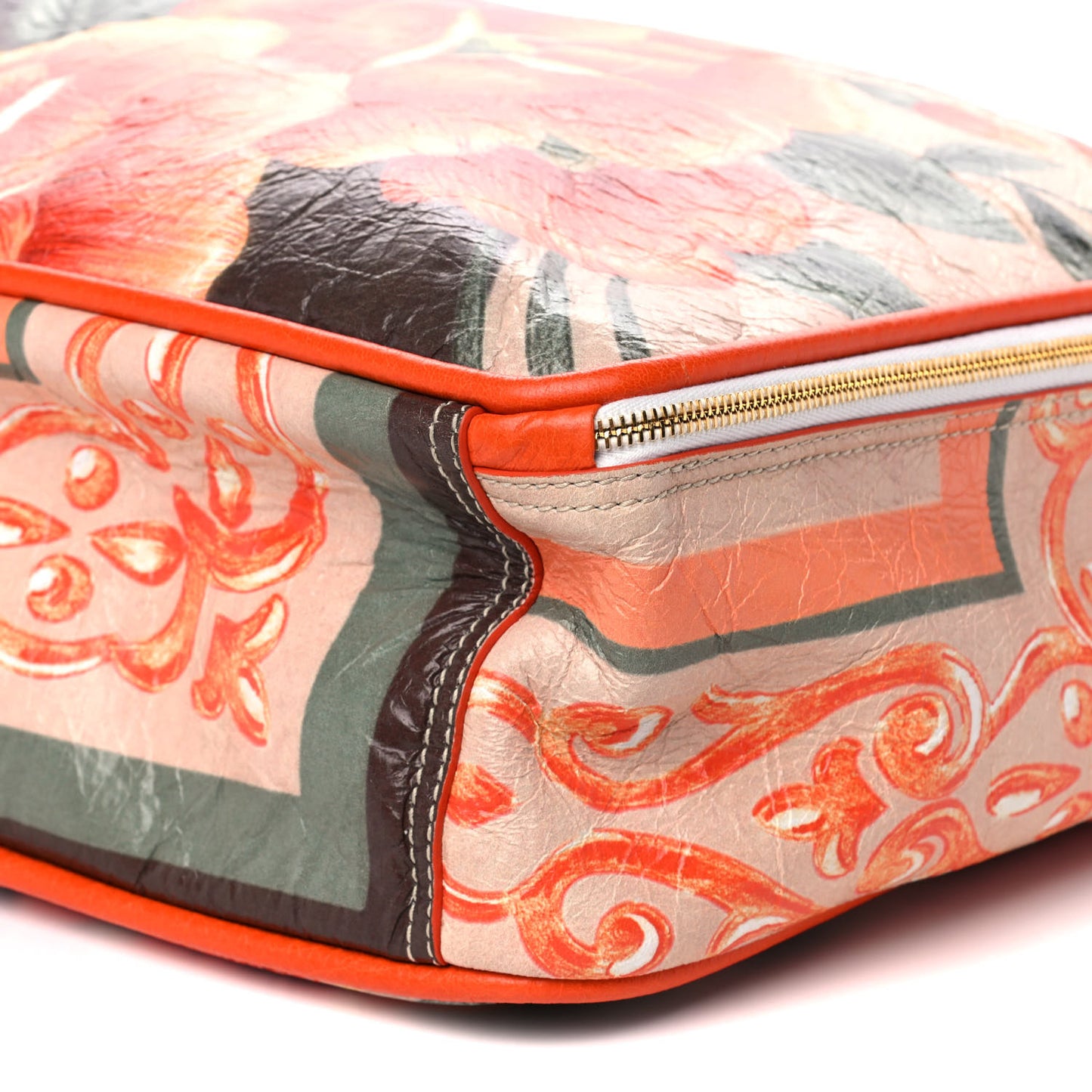 Agneau Floral Print Medium Blanket Square Tote Orange