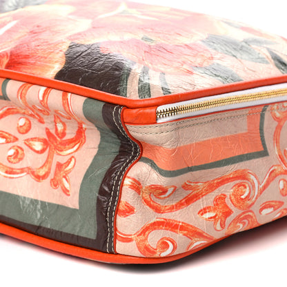 Balenciaga Agneau Floral Print Medium Blanket Square Tote Orange 9 of 12