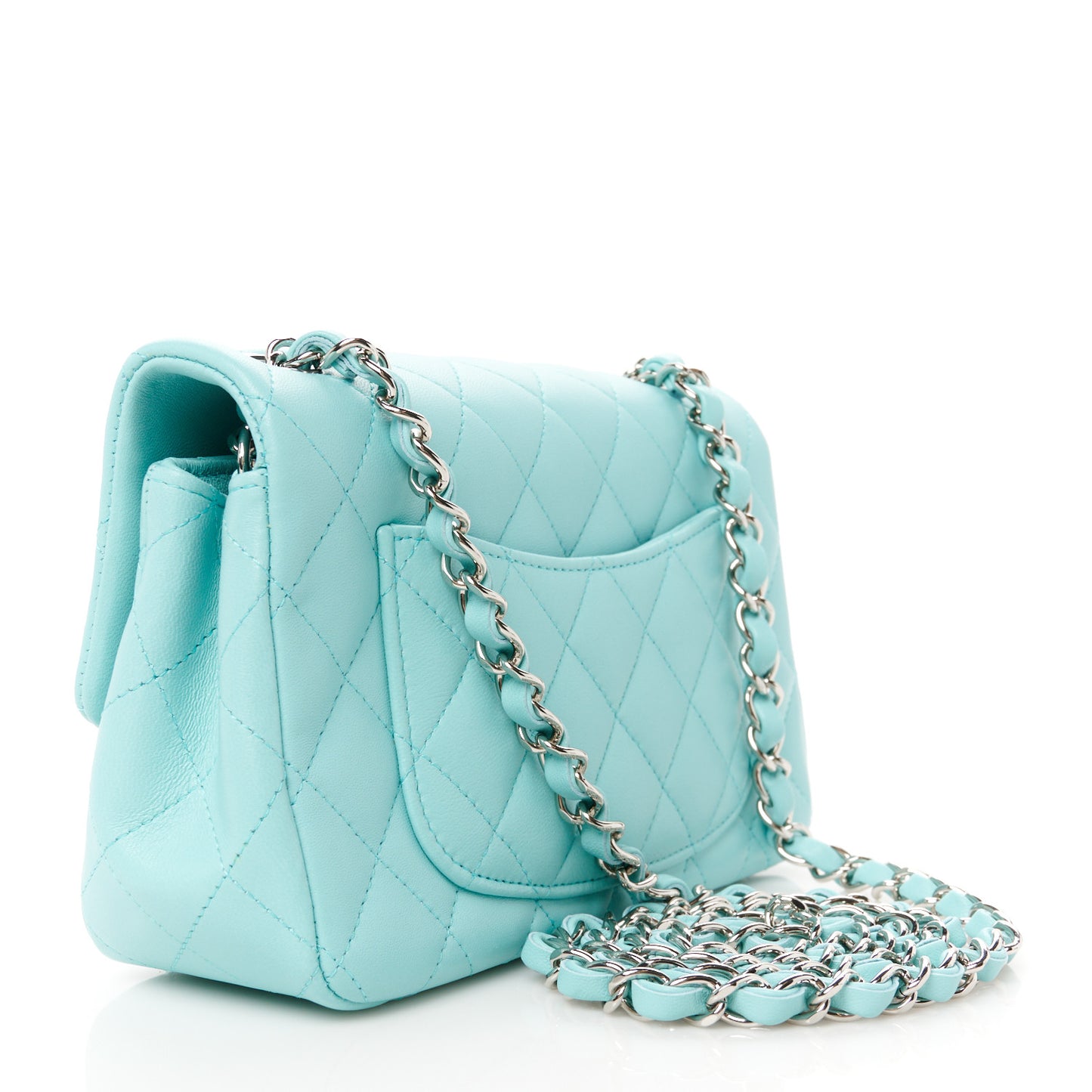 Lambskin Quilted Mini Rectangular Flap Light Blue