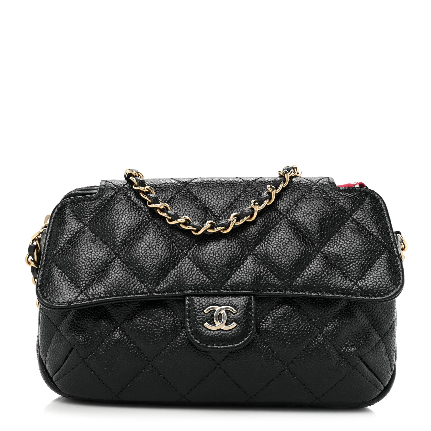 Chanel Caviar Fabric Quilted Foldable Tote With Chain Black Multicolor 1 of 15