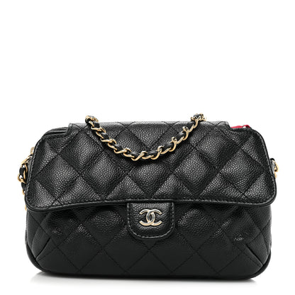 Chanel Caviar Fabric Quilted Foldable Tote With Chain Black Multicolor 1 of 15