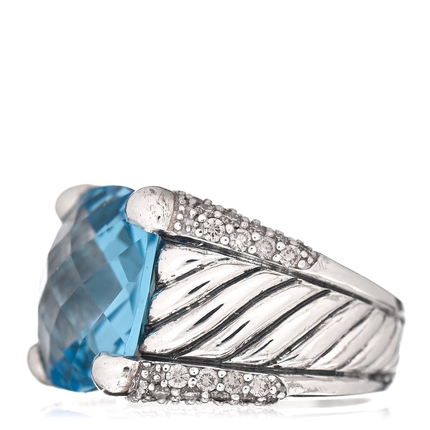 Sterling Silver Blue Topaz Diamond 14mm Cocktail Ring 51 5.75