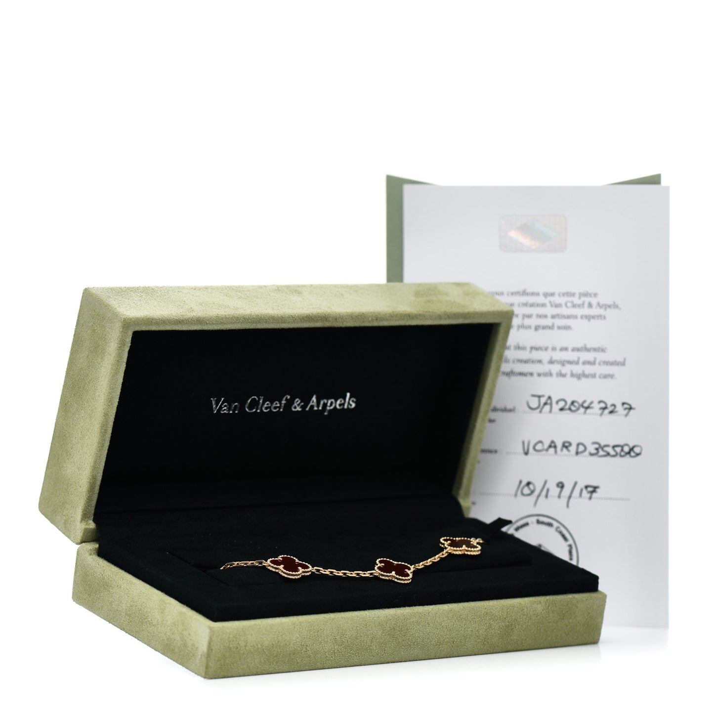 18K Yellow Gold Carnelian 5 Motifs Vintage Alhambra Bracelet