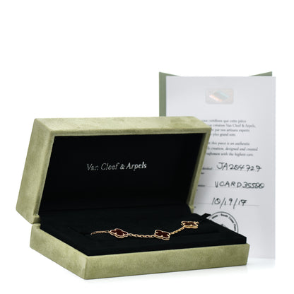 Van Cleef & Arpels 18K Yellow Gold Carnelian 5 Motifs Vintage Alhambra Bracelet 5 of 5