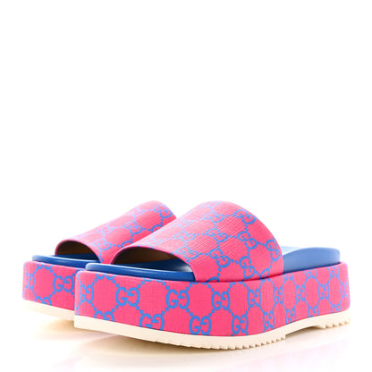 Gucci GG Supreme Joy Monogram Angelina Platform Slide Sandals 35 Fuxia Blue 3 of 12