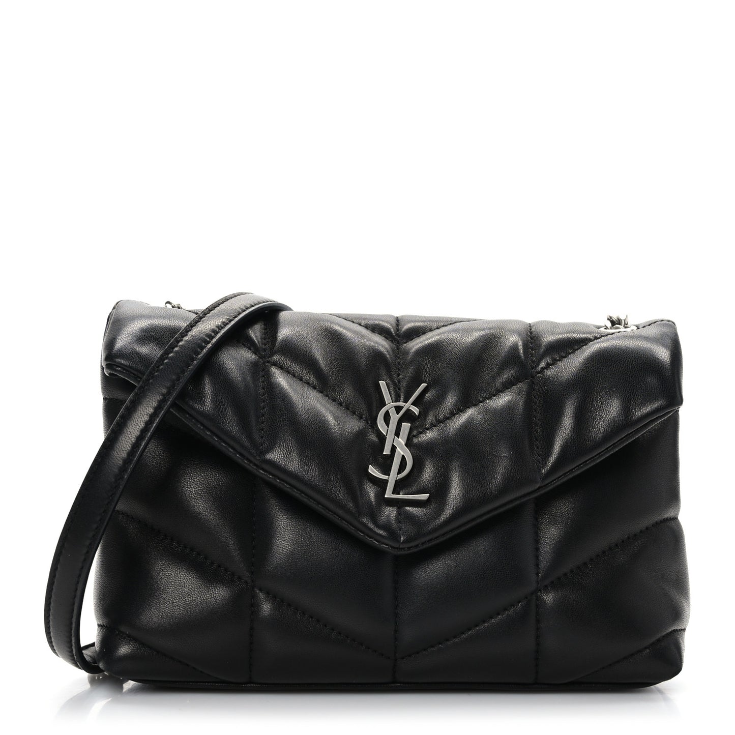 Lambskin Quilted Toy Loulou Puffer Monogram Chain Satchel Black