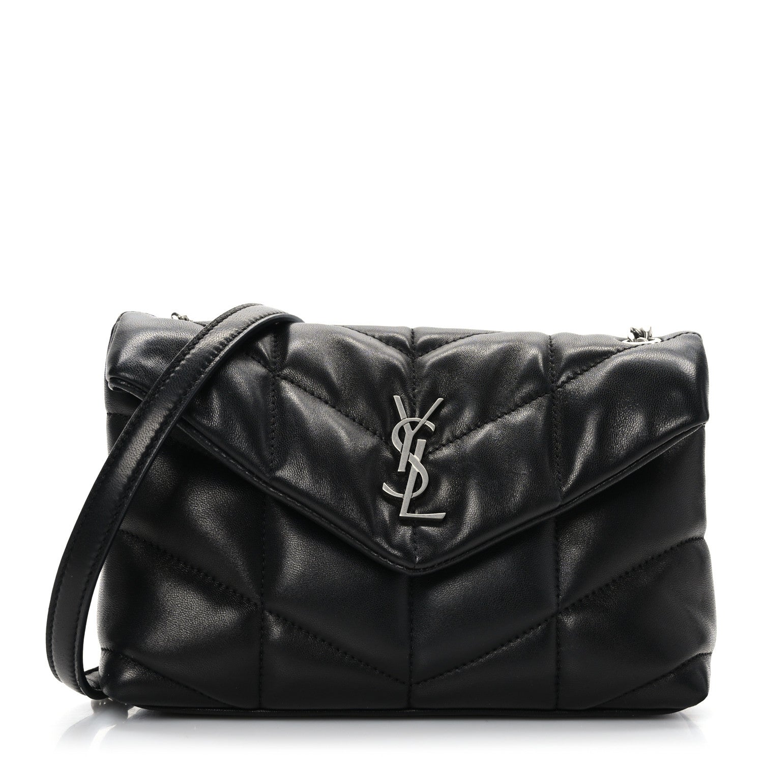 Saint Laurent Lambskin Quilted Toy Loulou Puffer Monogram Chain Satchel Black 1 of 9