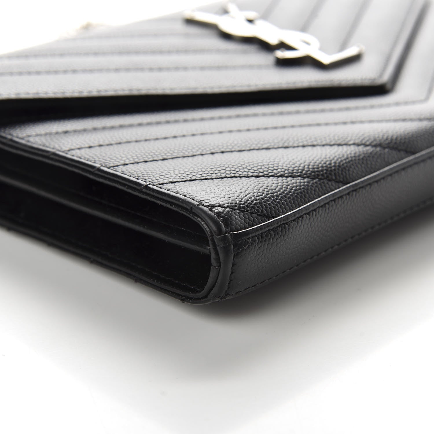Saint Laurent Grain De Poudre Matelasse Chevron Monogram Chain Wallet Black 6 of 9