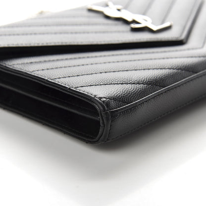 Saint Laurent Grain De Poudre Matelasse Chevron Monogram Chain Wallet Black 6 of 9