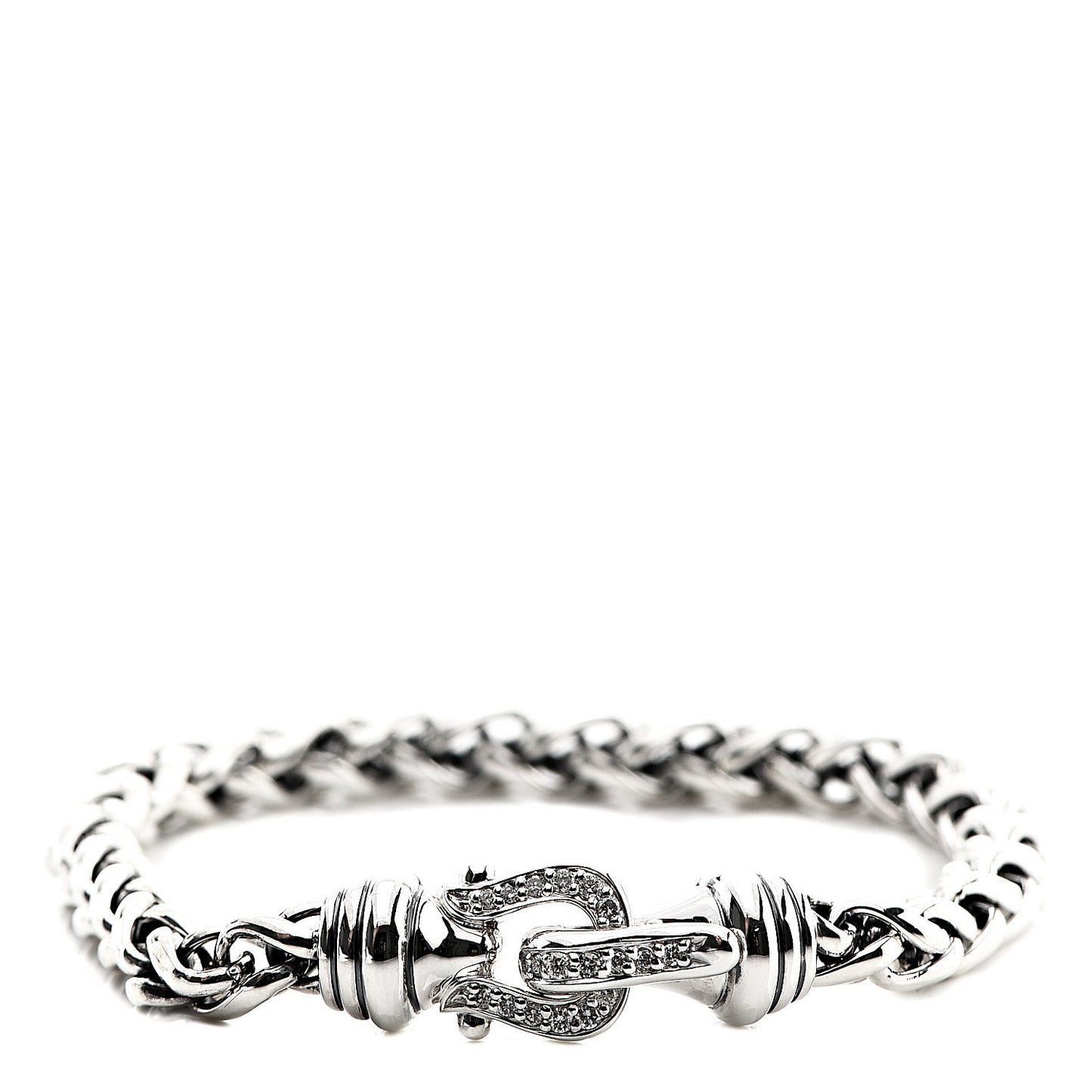 Sterling Silver Diamond 6mm Buckle Wheat Chain Bracelet