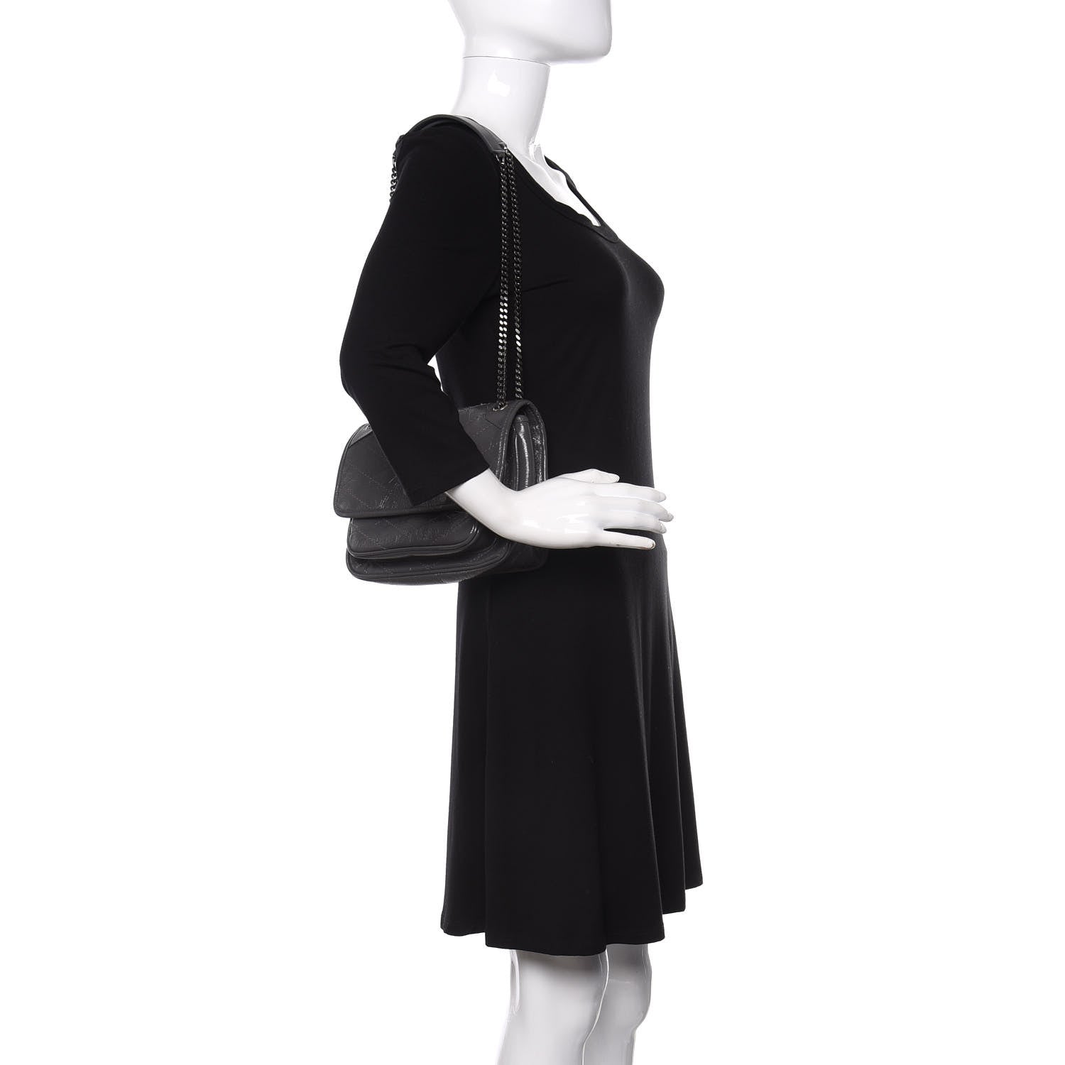 Saint Laurent Crinkled Calfskin Matelasse Monogram Baby Niki Chain Satchel Storm 2 of 11