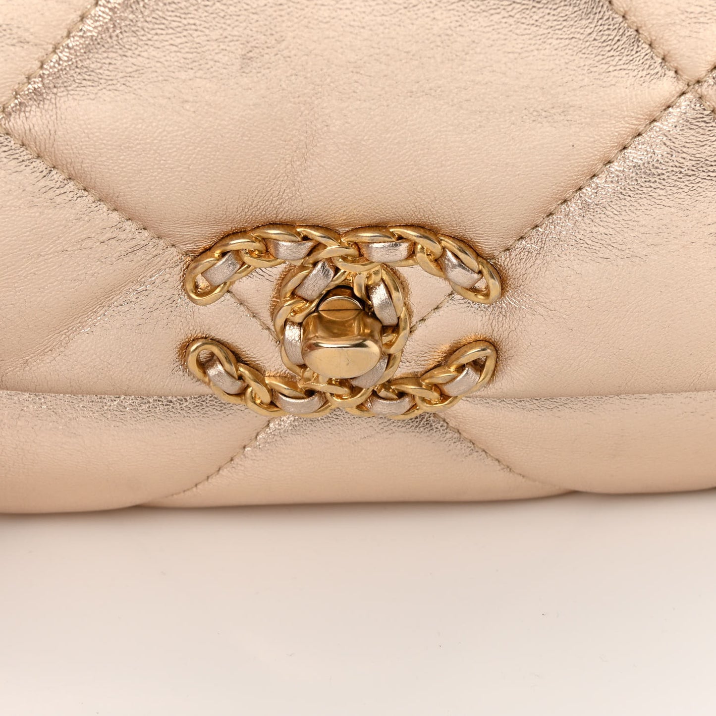Metallic Lambskin Quilted Medium Chanel 19 Flap Gold