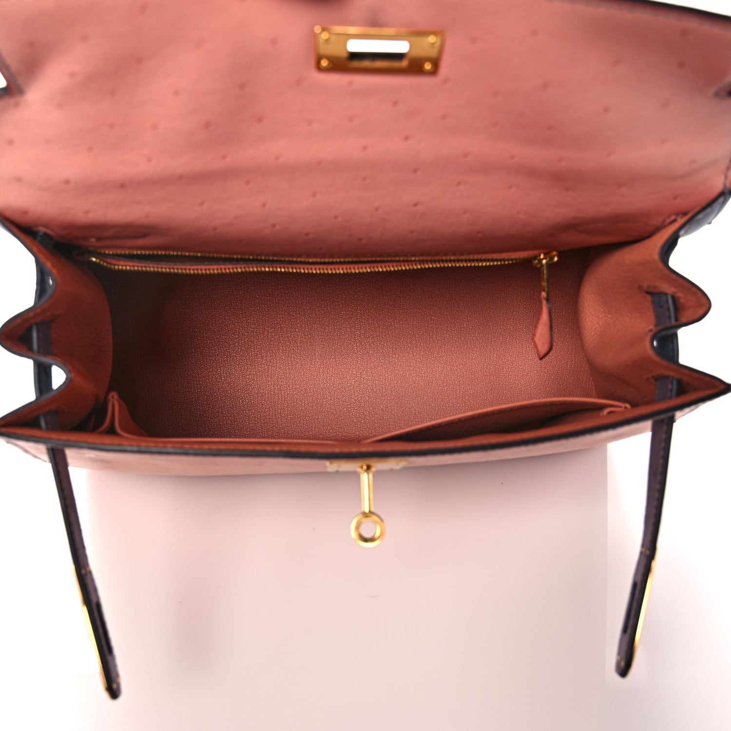 Hermes Ostrich Horseshoe Kelly Sellier 28 Terre Cuite Gris Agate 7 of 39