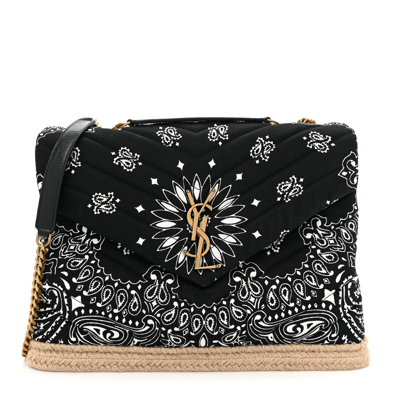 Saint Laurent Canvas Bandana Medium Loulou Chain Satchel Black White 1 of 13