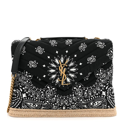 Saint Laurent Canvas Bandana Medium Loulou Chain Satchel Black White 1 of 13