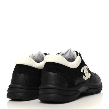 Chanel Mesh Suede Grained Calfskin Womens CC Sneakers 37 Black White 4 of 8