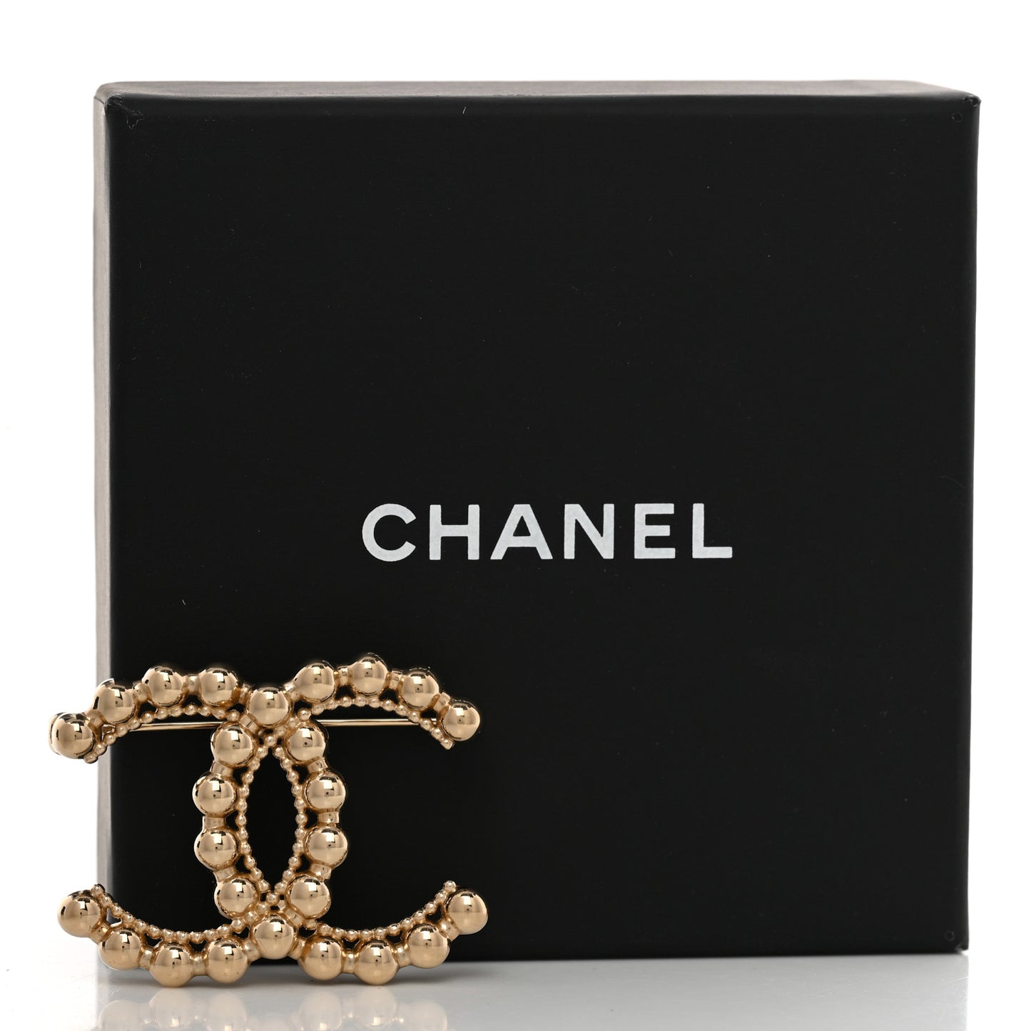 Metal Beaded CC Brooch Gold