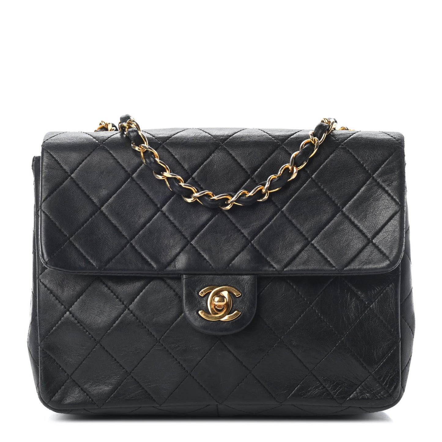 Lambskin Quilted Small Single Flap Black