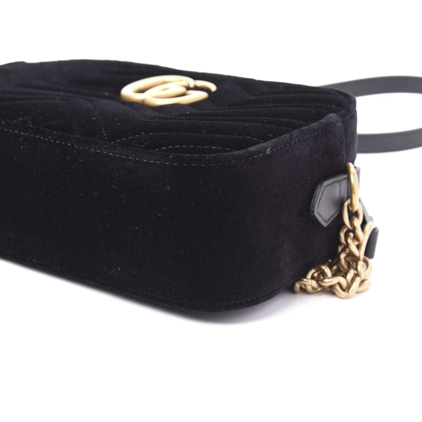 Velvet Matelasse Small GG Marmont Chain Shoulder Bag Black