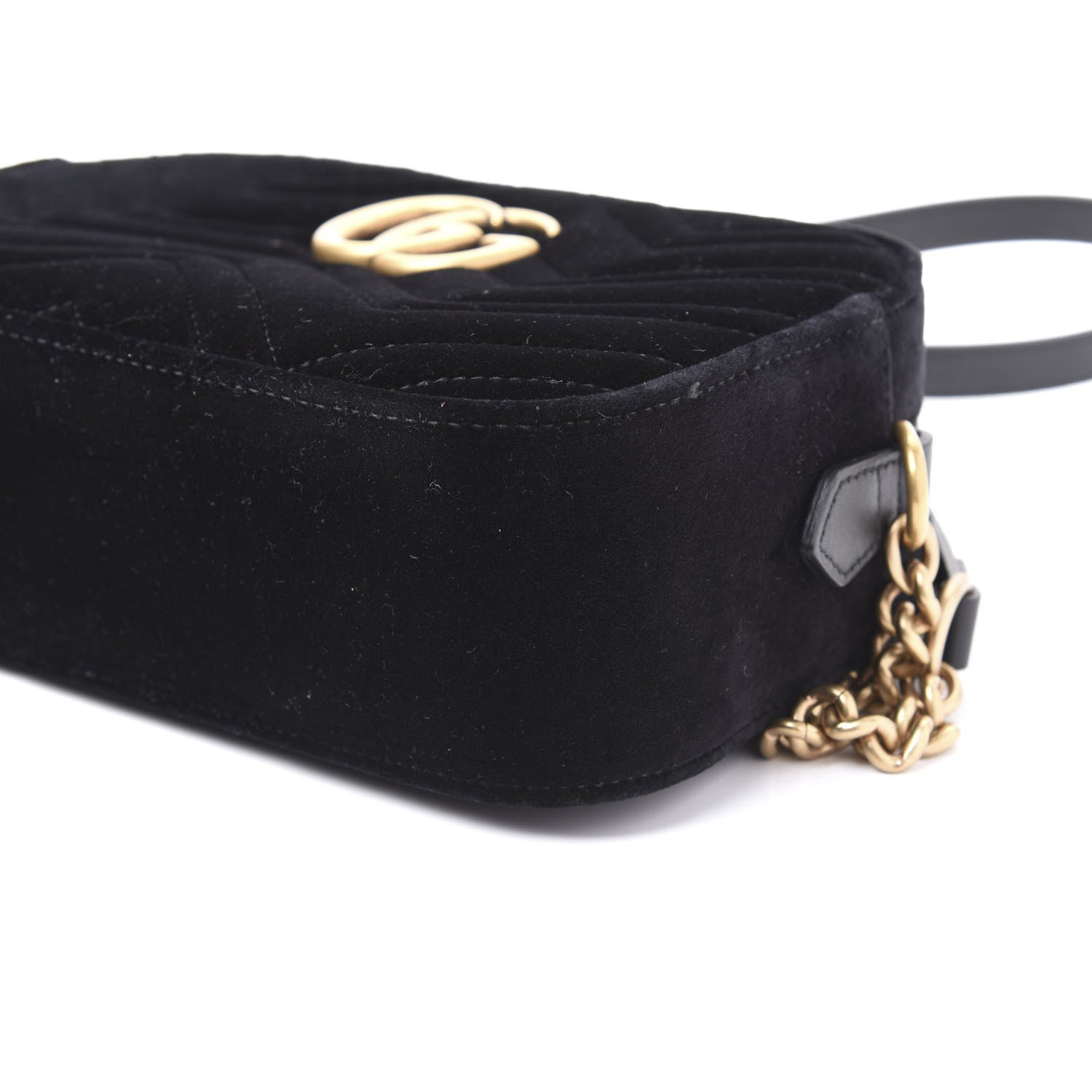 Gucci Velvet Matelasse Small GG Marmont Chain Shoulder Bag Black 6 of 9