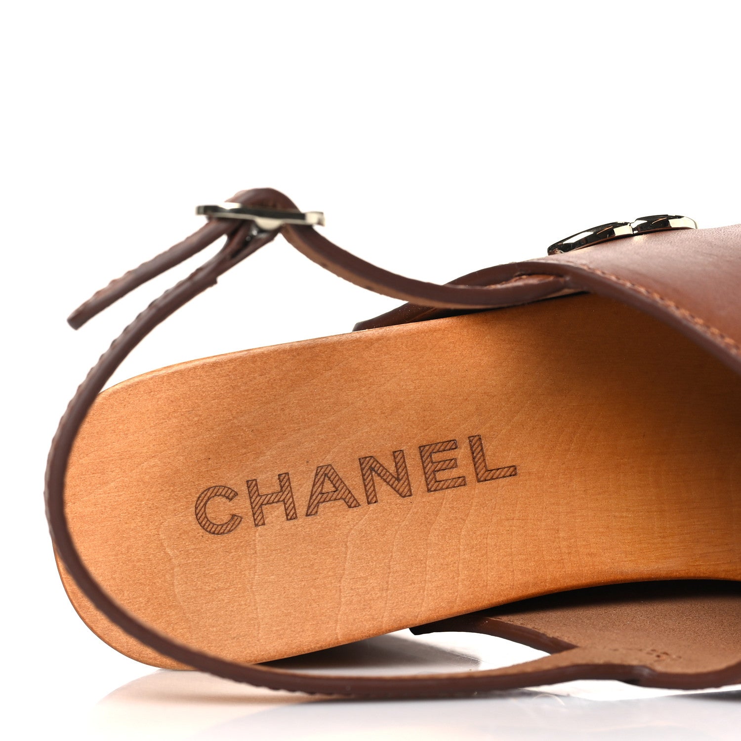 Chanel Calfskin Studded Slingback Clog Sandals 37 Dark Brown 7 of 9
